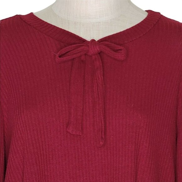 ModCloth Sweater Size 2X Ribbed Knit Tie Front Burgundy 3/4 Sleeve Stretch - Picture 2 of 8